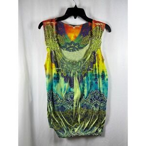 BLEU Women's XL Sleeveless Tie Dye Print V Neck Tank Top